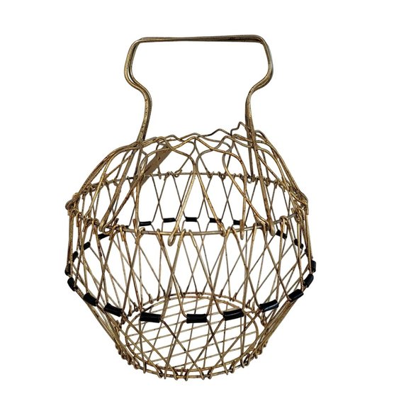 VINTAGE COLLAPSABLE WIRE EGG BASKET FRENCH COUNTRY PRIMITIVE Rare Style Stone Po - Picture 7 of 7